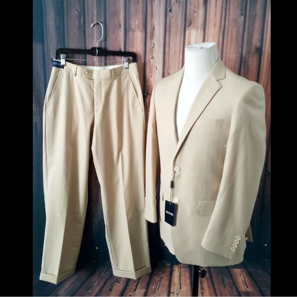 Men's 2 piece beige suit 36R 30x29 Renoir NEW
